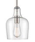 Modern Farmhouse Glass Pendant Light For Kitchen Island In Brushed Nickel Hand Blown Teardrop Shade 1 Light ETL Listed