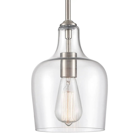 Modern Farmhouse Glass Pendant Light For Kitchen Island In Brushed Nickel Hand Blown Teardrop Shade 1 Light ETL Listed