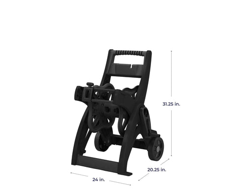 175 Foot Hose Reel Cart With Rolling Wheels Durable Metal Frame in black, no fuss transport for outdoor watering garden hose organizer
