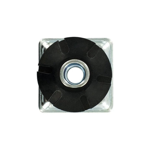 Top view of Double Star Threaded Caster Inserts In Heat Treated Steel For 1-1/2 Inch Square Tubes 16-18 Gauge With 3/8-16 Thread Deep Setting.