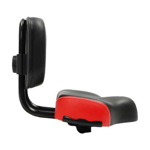 Ultra Comfy Bike Seat Pad With Adjustable Backrest For Bicycle And Tricycle Wide Foam Cushion Saddle With Soft PU Surface Universal Back Rest Replacement Cushion For Electric Bikes Durable And Supportive Black Red side view