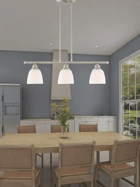 Transitional Three Light Linear Chandelier From Somerville Collection In Bronze Finish With Hand Blown Satin Opal Glass Bulbs Not Included