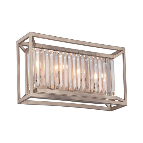 Linares 4 Light Vanity Light Fixture for Bathrooms in Aged Platinum With Crystal Prisms, Damp Rated Solid Steel Bath Bar