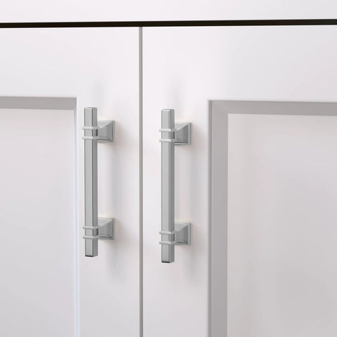 Ten Pack Brushed Nickel Cabinet Pulls Center To Center 128mm 7.5 Inch Overall Length 192mm Satin Nickel Modern Square Drawer Handles