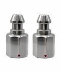 2-pack RTK GPS quick-release adapters for Trimble prism poles; silver metal, front view