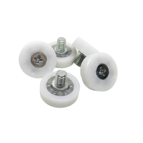 10 Pack POM Drawer Wheels DR22C6L8 22mm sliding plastic drawer rollers with metal screws, white and durable for smooth glide.