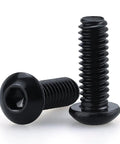 Heavy Duty 10-32 X 1 Inch Button Head Socket Cap Bolts Made From Genuinely Tough 304 Stainless Steel With Smooth Black Oxide Finish And Precision Allen Hex Drive, 50 Pack Of Full Thread Screws, two black socket cap bolts.