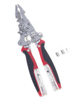 Heavy Duty Foldable Wire Strippers 16 In 1 Electrician Pliers Multifunction Cable Cutter Crimper with red ergo grip handles.
