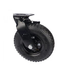 Tough As Nails 8 Inch Pneumatic Rubber Caster Wheel With Side Brake Stem Mount for heavy duty carts close-up.