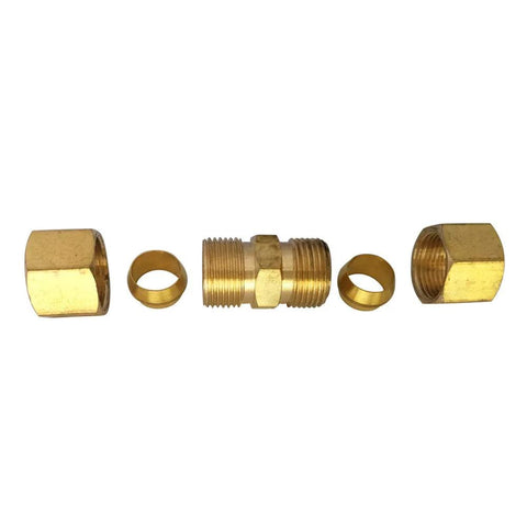 Brass compression tube fitting union, 1/4 in OD x 1/4 in OD, five-piece set