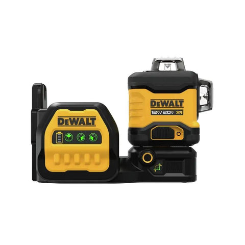 3 X 360 Degree Laser Level Kit With Fine Adjustment, 20V/12V MAX Power, Green Beam, Class II, 10 Hour Run Time On 20V Max Battery, Bright Yellow Case For Precise Plumb And Level Lines In DIY And Pro Projects.