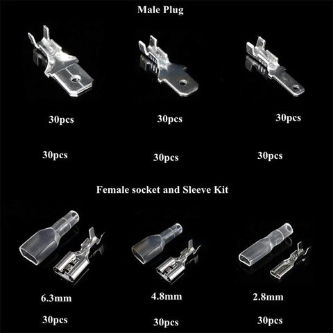 Rock Solid 270 Pcs Crimp Terminals Kit Silvery Male Female Wire Connectors With Insulating Sleeves Assortment Set For Fast Fixes And Durable Electric Work Every Guy Needs In His Garage. Male plugs and female sockets with sleeves, 30 pcs each size