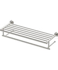 Glam Minimalist Towel Rack And Shelf For Bathroom Satin Nickel Wall Mounted 25.75 Inch Wide By 5.25 Inch High By 10.13 Inch Deep Towel Bar Organizer With Modern Chic Finish