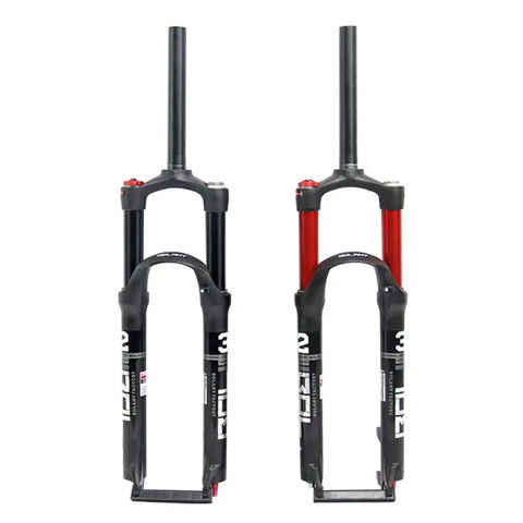 Trail Ready Suspension Fork For Mountain Bikes 26 Inch 27.5 Inch And 29 Inch Wheels, 120mm Travel, Pneumatic Shock, Black Red
