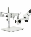 Industrial Stereo Boom Microscope With Fluorescent Ring Light And Beefy Working Distance, Binocular 10x Eyepieces, zoom head on boom stand