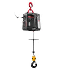 VEVOR 2-in-1 electric hoist winch, black portable unit with red top hook and yellow bottom hook, 1100 lb capacity