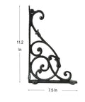 Heavy Lifters Cast Iron Shelf Brackets 2 Pack Wall Mounted Vintage Decorative Supports With Antique Black Finish, 11.2x7.5 inches.