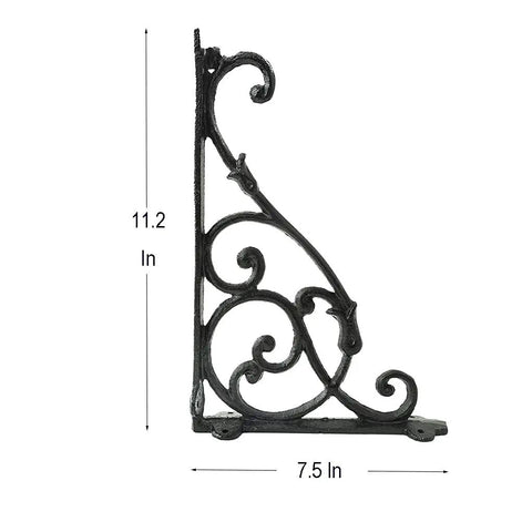 Heavy Lifters Cast Iron Shelf Brackets 2 Pack Wall Mounted Vintage Decorative Supports With Antique Black Finish, 11.2x7.5 inches.