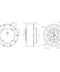 Technical drawing of MG8016E V3 Dual Encoder Planetary Gearbox for DC Servo Motors RS485 Ready, showcasing dimensions and structure.