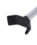 Close-up of Portable Universal Motorcycle Wheel Lift Stand For Easy Tire And Chain Maintenance, showing adjustable alloy frame and hook.