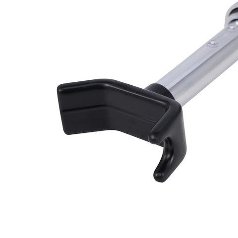 Close-up of Portable Universal Motorcycle Wheel Lift Stand For Easy Tire And Chain Maintenance, showing adjustable alloy frame and hook.