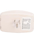 Top Shelf Single Outlet Surge Protector With No Sweat Voltage Defense For Heavy Duty Home Appliances Like Air Conditioners Freezers Ice Makers Washing Machines US Plug Smooth Delay Tech back view showing plug and specifications.