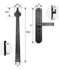 Heavy Duty Magnetic Garage Door Hardware Kit 6 Piece Steel Set with barn-style pull handles dimensions illustration.
