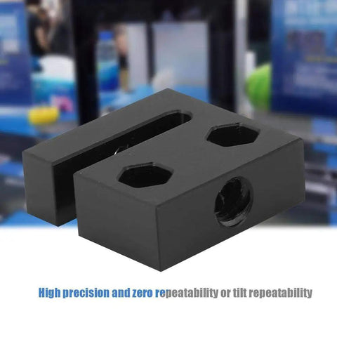 Close-up of Anti Backlash T8 Lead Screw Nut Block for 3D Printer and CNC Machines showing durable black plastic material.
