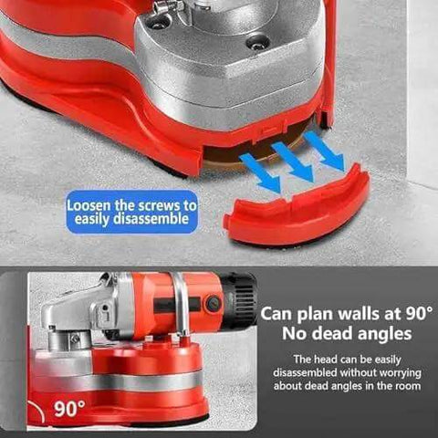 Heavy Duty Angle Grinder And Concrete Polisher With Six Speed Settings For Smooth Wall And Floor Finish showing disassembly instructions and planning capability at 90 degrees.