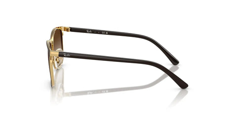 Side view of RJ9551S Square Sunglasses For Narrow Faces That Fit Like A Glove Matte Brown On Gold Frame With Light Grey Gradient Lenses 48 mm