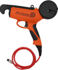 No Sweat Battery Powered Electric Plant Twist Tie Machine For Rapid Trellising And Crop Training Heavy Duty Hand Held Grower Tool For Vineyards Easy On Wrists Runs Smooth With Biodegradable Paper Ties, orange and black handheld electric tying machine.
