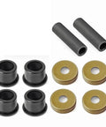 Badass Lower A Arm Bushing Dust Cover Seal Caps Shaft Collars Rebuild Kit For Yamaha YFZ450 Atv And B125 Models Upgrade Your Steering With Rad Stability Keeping Things Slick And Reliable For Your Daily Rides Where Quality Cannot Fail. Black ATV bushing caps, gold washers, and sleeves for steering rebuild
