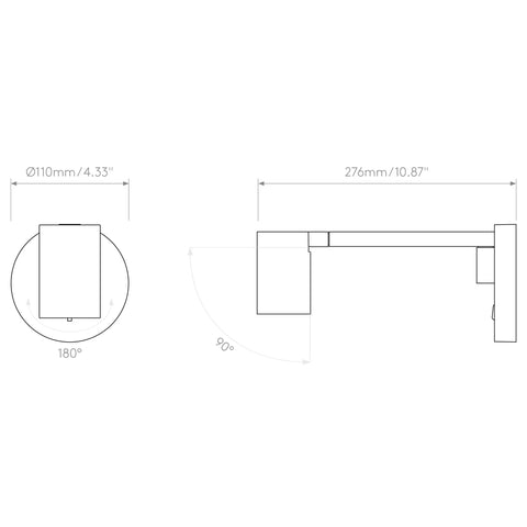 Technical drawing of Ascoli Swing Indoor Reading Light Matte Nickel Finish Dry Rated GU10 Lamp With Adjustable Tilt And 360 Degree Rotation