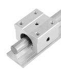Get The Smoothest High Precision Linear Guide Rail Kit With 2 Pcs SBR12 Shafts And Four Sbr 12uu Bearing Slider Blocks For Your CNC Maker Or 3D Printer Build That Flows Like Butter Without Any Stick Slip Glitch.. SBR12 aluminum rail and bearing block close-up