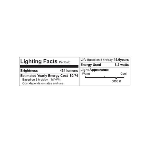 Lighting facts of Bulkhead Outdoor Integrated LED Wall Light With Wet Rating 434 Lumens 6.2W 5000K Cool White