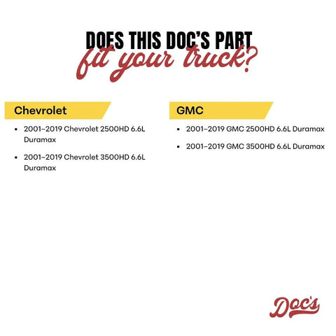 Compatibility list for Duramax 6.6L Diesel Transmission Filter Kit, including Chevy 2500HD/3500HD and GMC 2500HD/3500HD 2001-2019.
