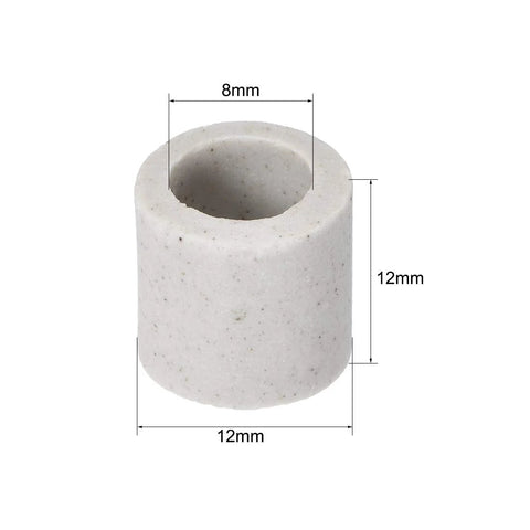 Ceramic insulation tube with 8 mm bore, 12 mm outer diameter and 12 mm height; alumina porcelain high-temp insulator.