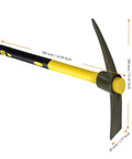 Double Headed Pick Mattock Hoe 15-Inch Garden Tool with Forged Steel Head and Fiberglass Handle, side view.