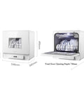 Sleek Fully Automatic Countertop Dishwasher With Uv Wash Cycle And Wall Mounted Design For Tight Counter Spaces dimensions and interior view.