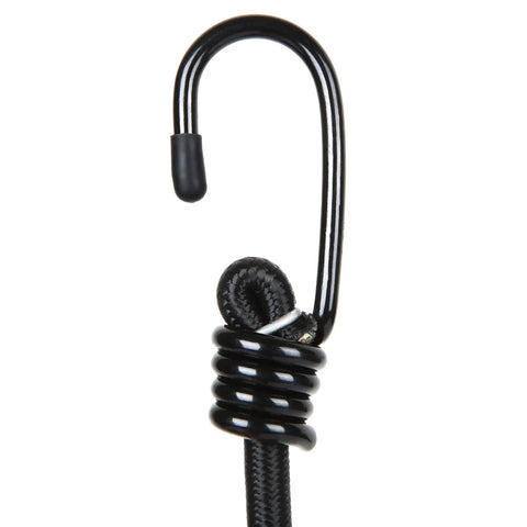 Close-up of hook on Beefy Heavy Duty Bungee Cords 12 Pack 12 Inch With Metal Hooks 1/3 Inch Thick 22 Inch Extended Stretch UV Resistant