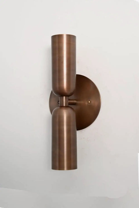 Modern Brass Wall Sconce – Mid Century Cylinder Up and Down Wall Light, Minimalist Indoor Lighting Fixture with brushed brass finish.