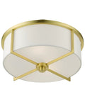 Two Light Satin Brass Stylish Semi Flush Ceiling Light With Off White Hardback Fabric Shade From Wesley Collection ceiling mount