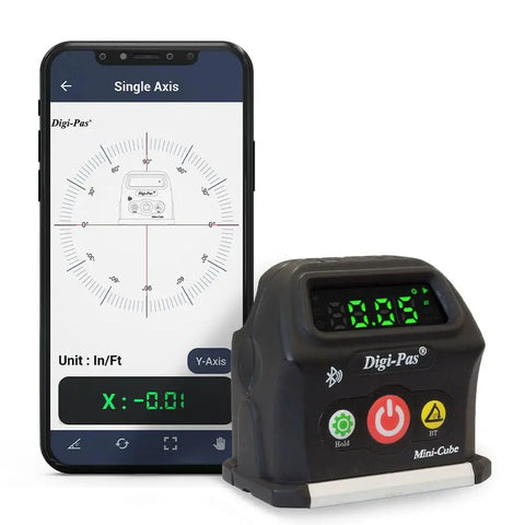 2-Axis Smart Cube Level With Bluetooth Readout From Your Phone No More Guesswork 100 Ft Range One Man Operation Black Compact