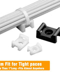 120 Pack White Cable Zip Tie Mounts Kit with 120 Nylon Zip Ties showing white and black saddle bases and cables