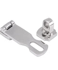 Two-piece stainless steel hatch fastener set with base and locking latch for boat cabinets (75mm)