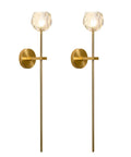 Mid Century Modern Gold Crystal Wall Sconce Set Of Two, Brushed Brass Long Tube Lighting With Vintage Clear Glass Shades
