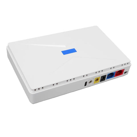 Mini Ups For WiFi Router With 8800 Mah Dc Battery Backup That Keeps Your Sweet Setup Live Without Skipping A Beat During Unexpected Grid Drops And Powers Your Modem Up To 5 Hours Smoothly With Flawless Plug And Play Convenience For Every Crew: white DC battery backup unit with ports.