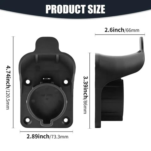 Make Your Garage Shine With This Badass Sae J1772 Ev Wall Mount Charger Holder, showing black plastic dimensions 4.74x2.89 inches.