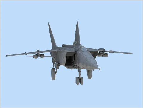 Front view of MiG 25RB Soviet Reconnaissance Plane Model Kit 1 48 Scale For Assembly And Painting With Four Dope Decal Options