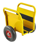 Heavy Duty Panel Dolly With 1000 Pound Capacity Rock Hard Steel Frame Smooth Rolling Ten Inch Rubber Tires features a yellow frame.
